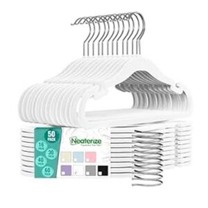 Neaterize Velvet Kids Hangers 50 Pack White Good Non-Slip Slim Space Saving NWT